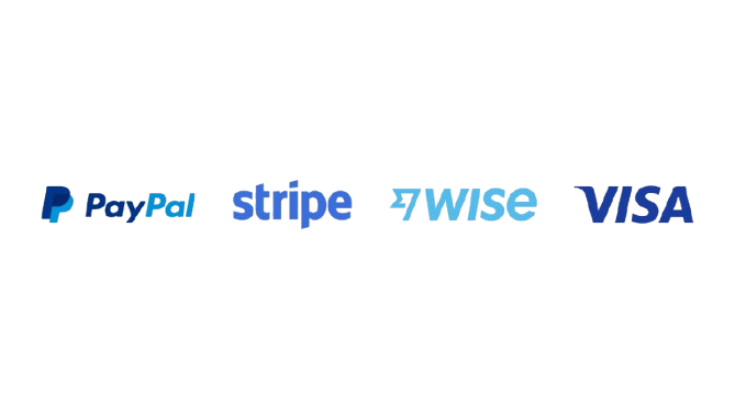 Accepted Payment Methods: PayPal, Stripe, Wise, Visa